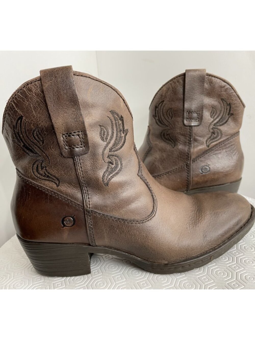 Born Brown Leather Moto Zip Ankle Boots Motorcycle Western Cowgirl Women's 9.5